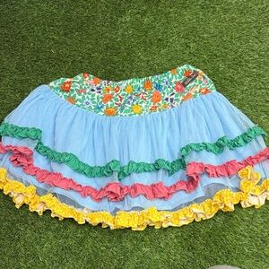 Matilda Jane Light Blue Tiered Skirt with Floral Waistband